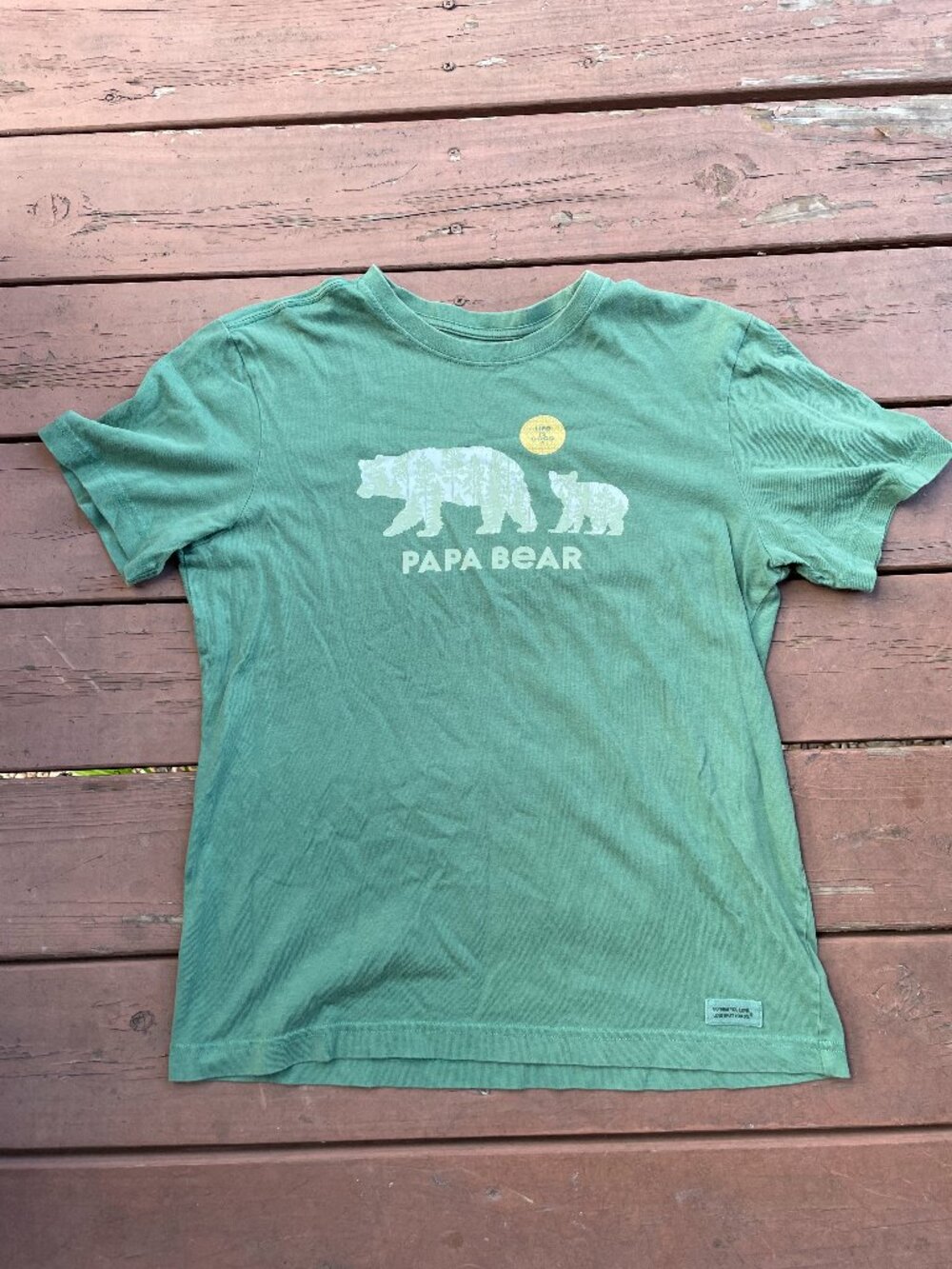 Life Is Good Papa Bear Green Cotton T Shirt - Size S